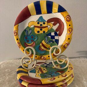 Hausen Ware Hand Painted 8" Decorative Salad Plates Set of (4)